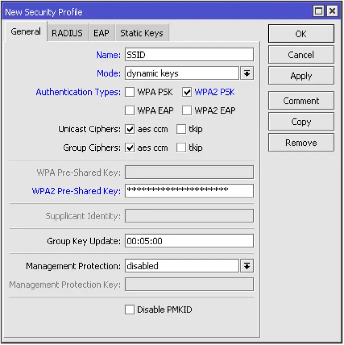 WPA2 configuration MIkroTik